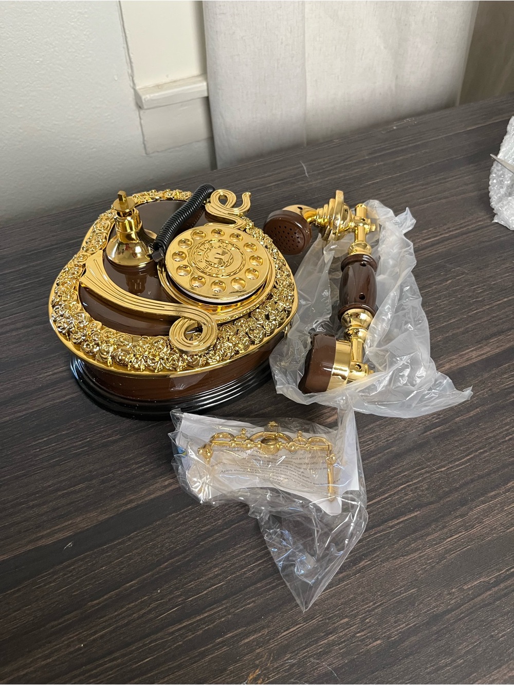 Victorian-Style Rotary Telephone in Gold & Dark Brown Chocolate NIB Corded